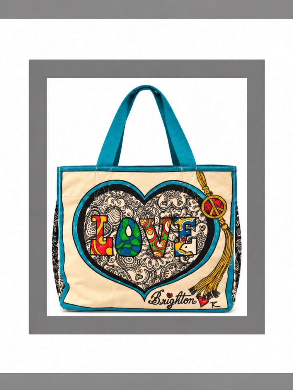 Brighton Summer of Love Tom Clancy Canvas Tote Teal Heart Peace